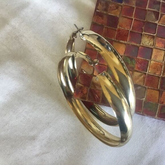 Jewelry - $8 ea or 3/$15. Large Goldtone Knife Edge Hoops